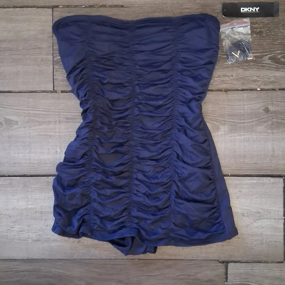 DKNY Bandeau Swimdress Swimsuit Navy Size 6 New - Picture 2 of 7